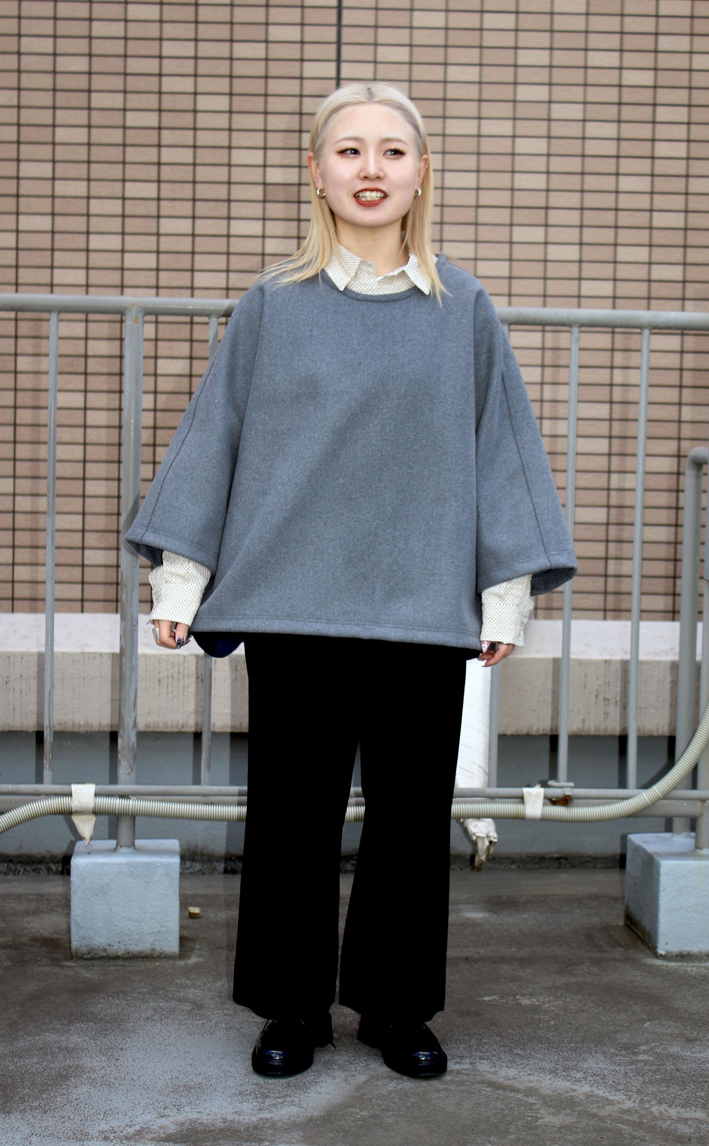 Kimono sleeve ` flannel wool ` pullover
